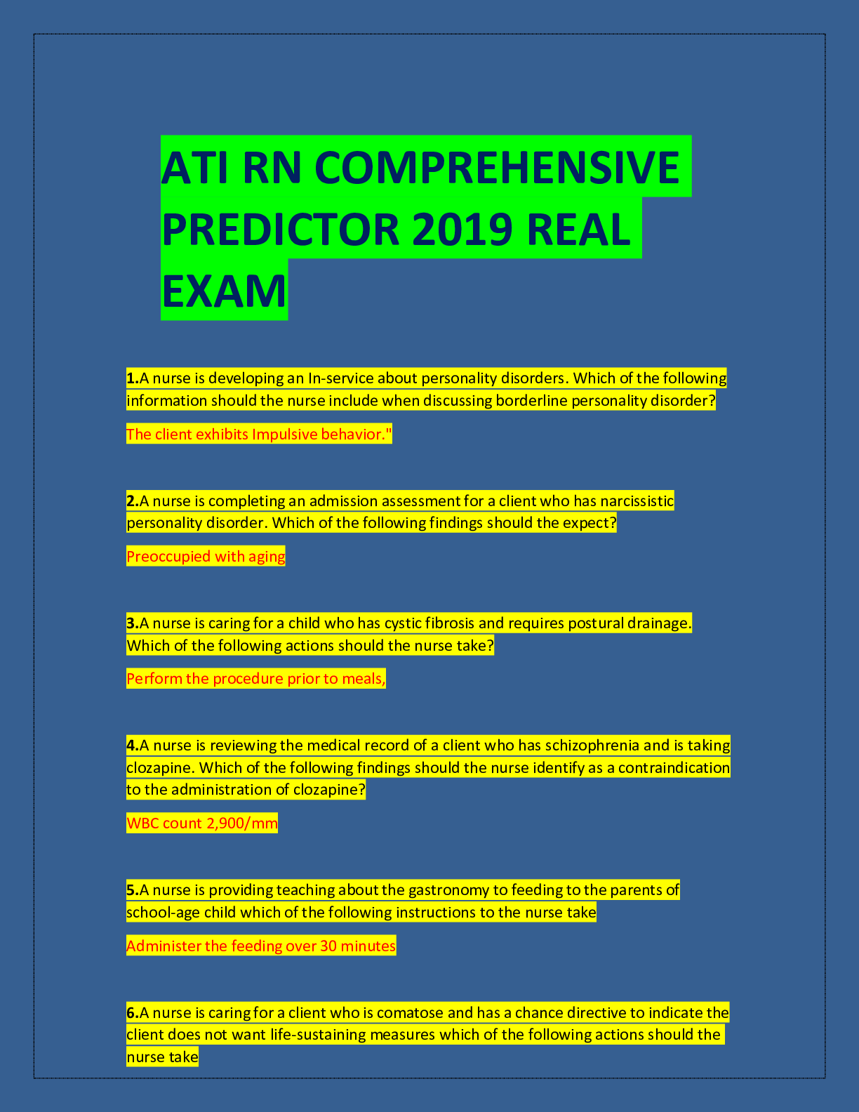 Preview image of ATI RN COMPREHENSIVE PREDICTOR 2019 REAL EXAM document